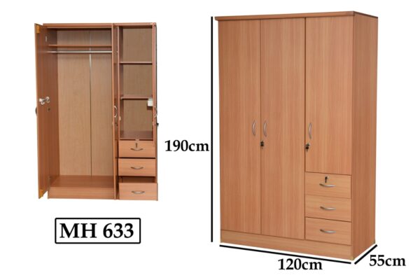 3-Door Cabinet with Mirror – Spacious and Stylish Storage