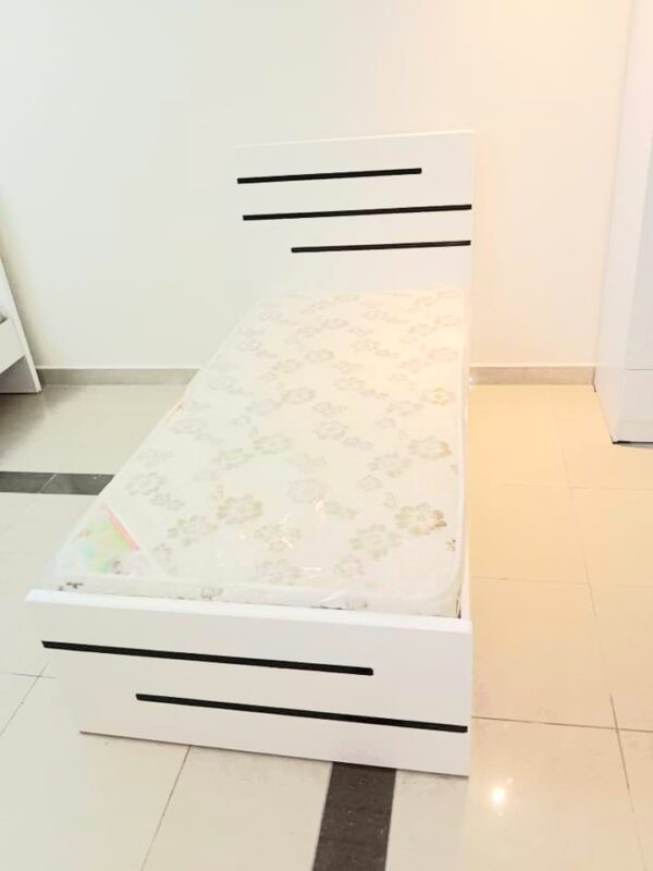 MDF Wood Single Bed (90x190cm) with 20cm Thick Medical Mattress – Black & Brown Available