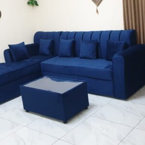 L-Shaped Sofa with Center Table and Pillows – All Colors Available