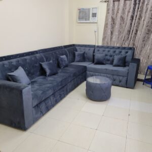 L-Shape Corner Sofa with Center Table and Pillows – All Colors Available