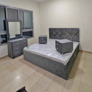 King Size Fabric Bed Set 180x200cm with 20cm Medical Mattress + 2 Side Tables + Dressing Table – All Colors Available