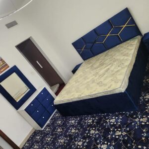 Fabric King Size Bed Set 180x200cm – Includes 20cm Medical Mattress, 2 Side Tables & Dressing Table – All Colors Available