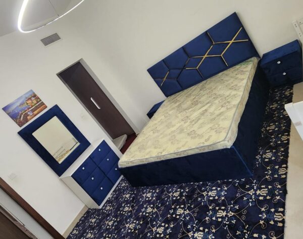Fabric King Size Bed Set 180x200cm – Includes 20cm Medical Mattress, 2 Side Tables & Dressing Table – All Colors Available