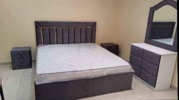 Complete King Bed Set with Mattress, Side Tables & Dressing – 180x200cm Fabric Frame – All Colors – AED 1,450