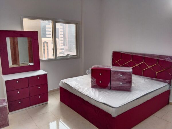 Luxury Fabric King Size Bed Set 180x200cm – 20cm Medical Mattress + 2 Side Tables + Dressing Table – AED 1,450