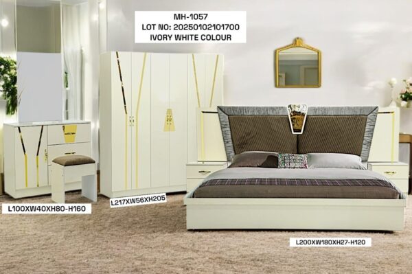 Complete King Bedroom Set – 180x200cm Bed with 20cm Medical Mattress, 2 Side Tables, Dressing Table & 6-Door Wardrobe