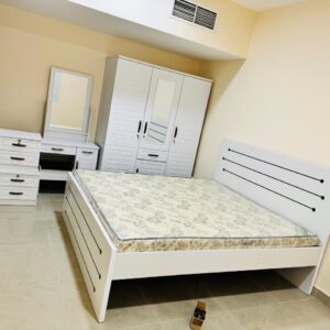 MDF King Size Bed Set 180x200cm with 20cm Medical Mattress, 2 Side Tables, Dressing Table & 3-Door Cabinet