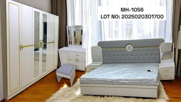King Size 6-Piece Bedroom Set – Bed Frame, Medical Mattress, Side Tables, Dresser & 6-Door Wardrobe – Free Delivery & Installation