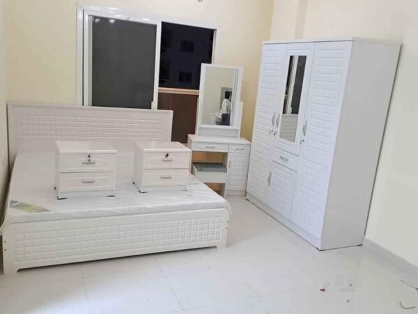 Complete King Size Bedroom Set (180x200cm) with Medical Mattress, 2 Side Tables, Dressing Table & 3-Door Cabinet – (Black)