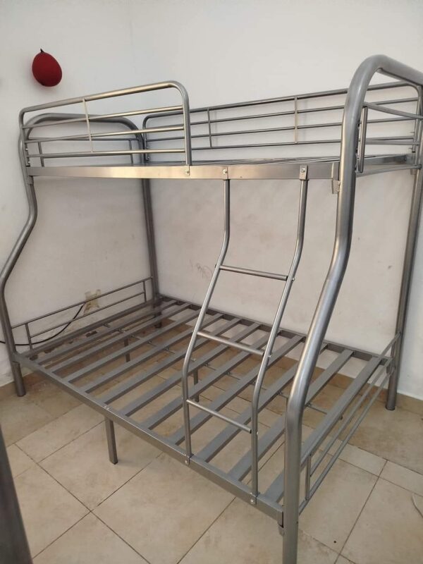 Silver Family Bunk Bed – Upper Single 90x190cm, Lower Double 120x190cm with 10cm Medical Mattress