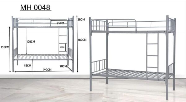 Silver Metal Bunk Bed – Single Size 90x190cm with 10cm Medical Mattress