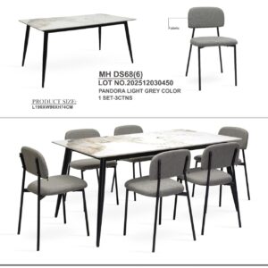 1+6 Dining Set with Marble Table – 6 Chairs Included
