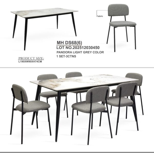 1+6 Dining Set with Marble Table – 6 Chairs Included
