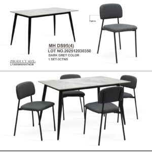 1+4 Dining Set with Marble Table – 4 Chairs Included